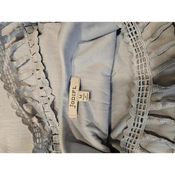 Jodifl Light Blue Off-Shoulder Dress with Lace Sleeves - Picture 5 of 7